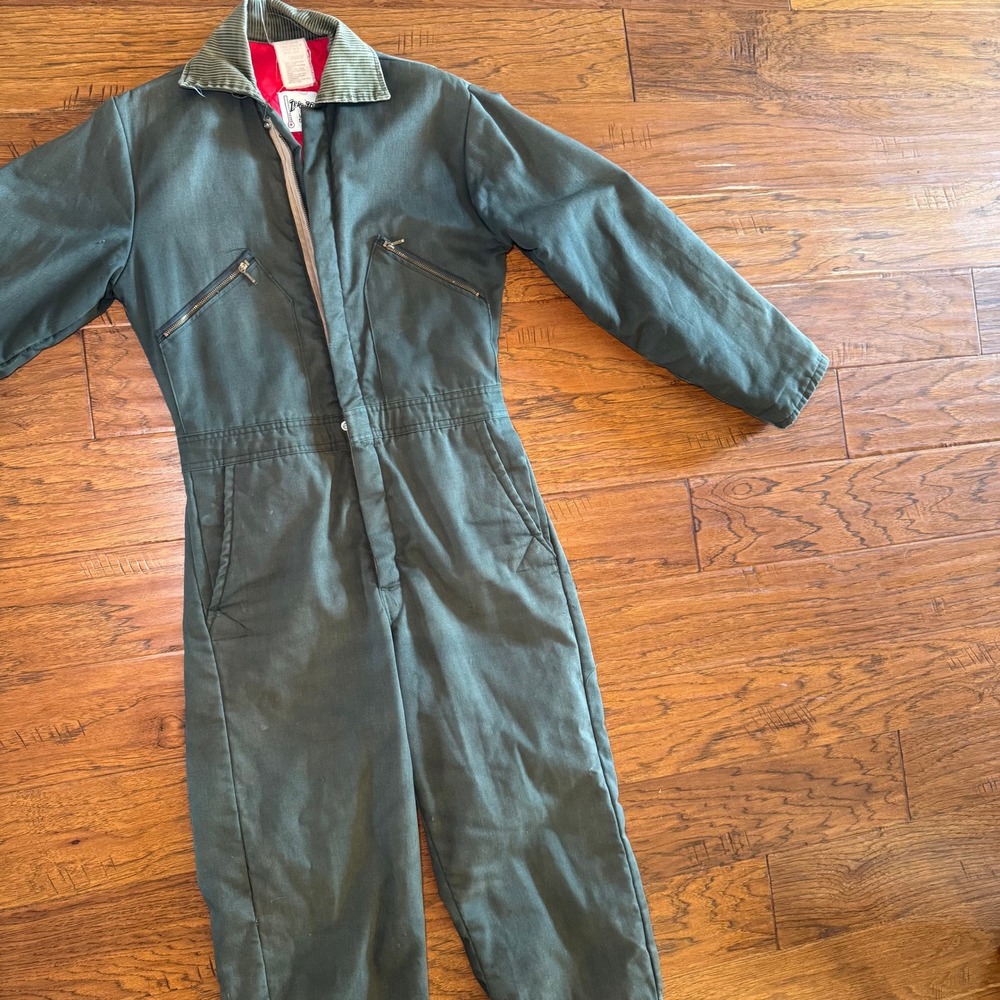 Vintage Zero-Zone Insulated Coveralls Mens Small Green Quilted Workwear USA Made